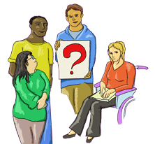 Vier Menschen überlegen gemeinsam Vier Menschen überlegen gemeinsam